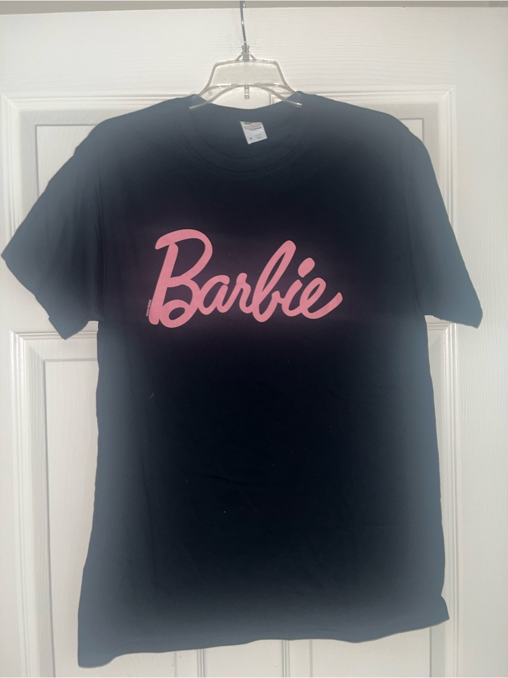 Barbie Black Tee with Pink Script Logo